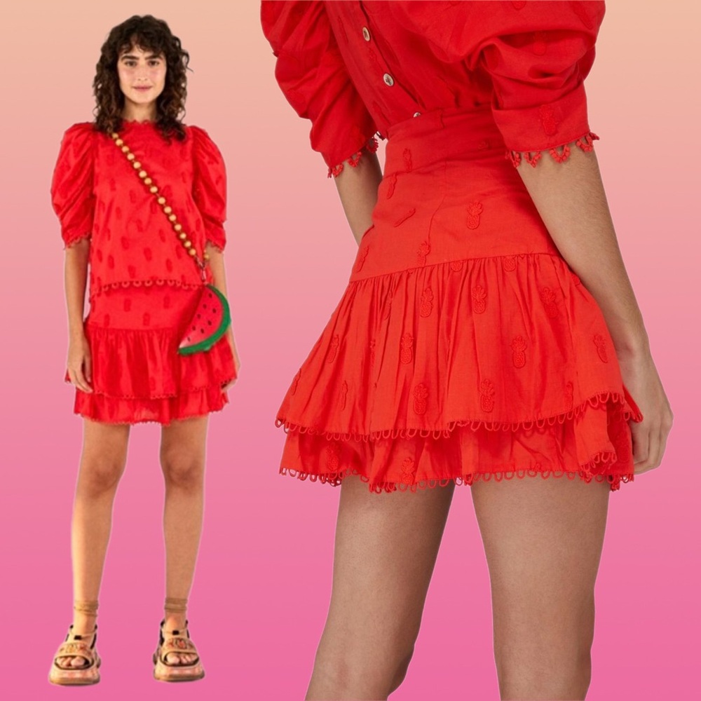 farm rio • cherry red 3d pineapple mini skirt xs